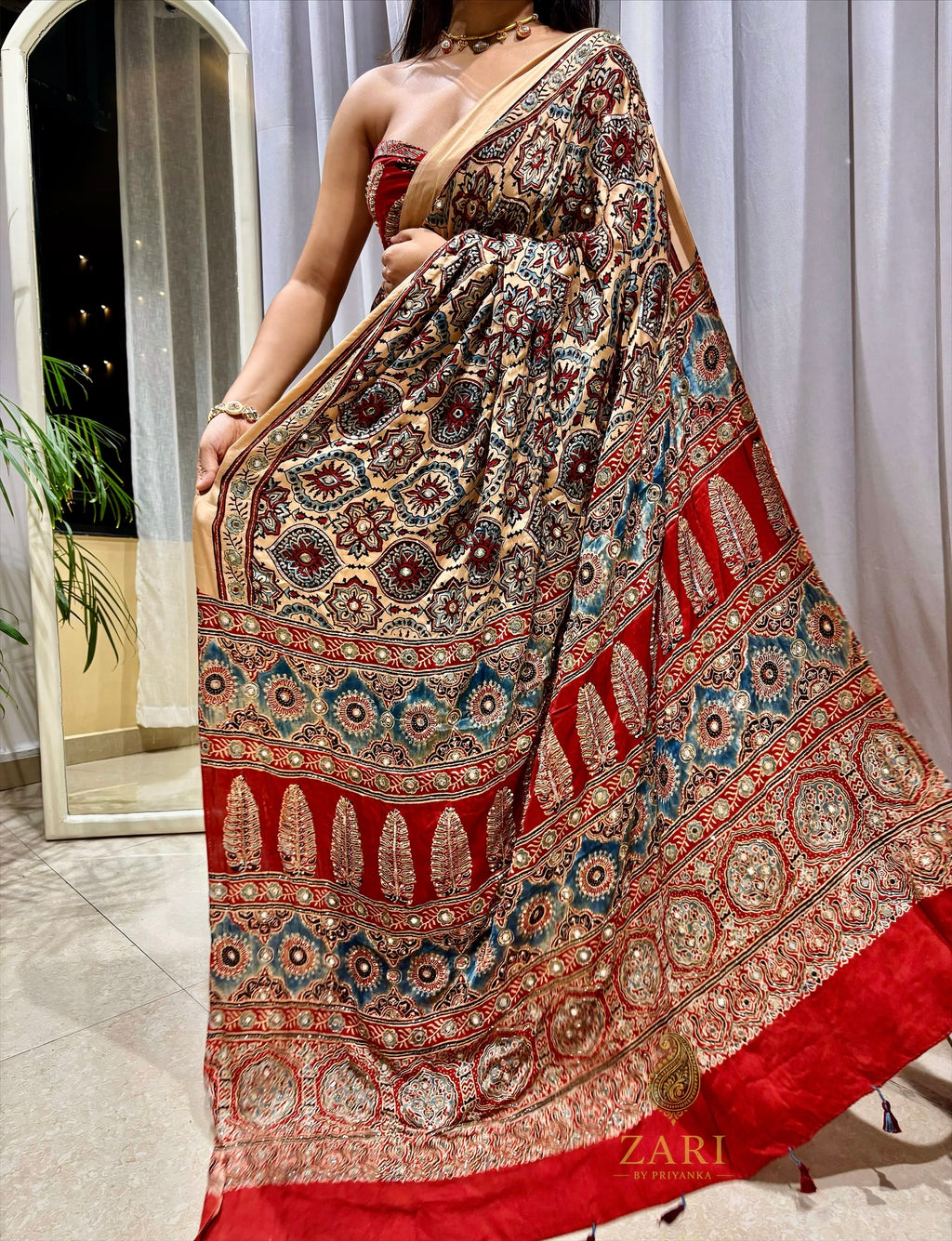 Zalak | Handcrafted Ajrakh Couture Saree