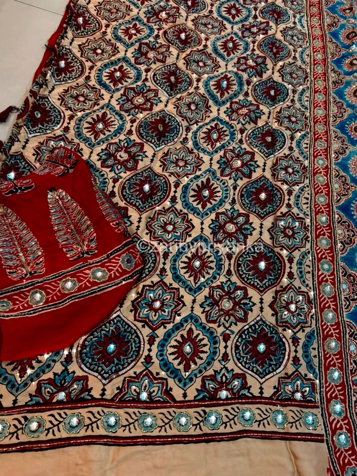 Zalak - Designer Ajrakh Handworked Saree