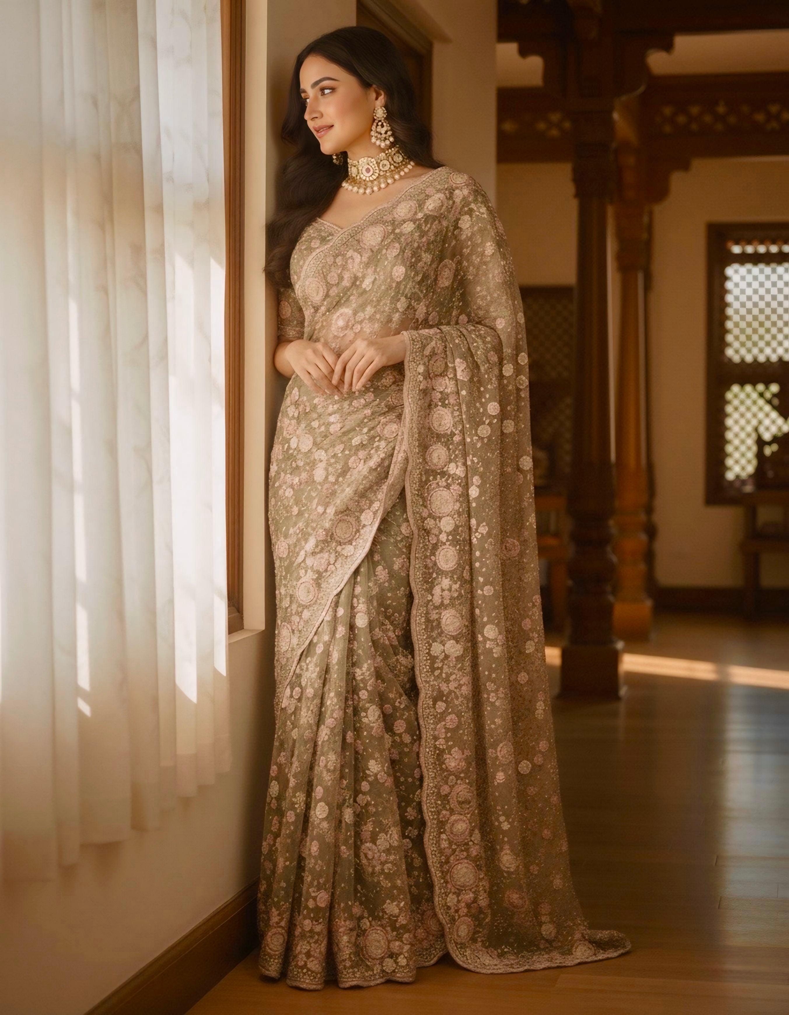 Sristi - Designer Heavy Net Handwork Saree