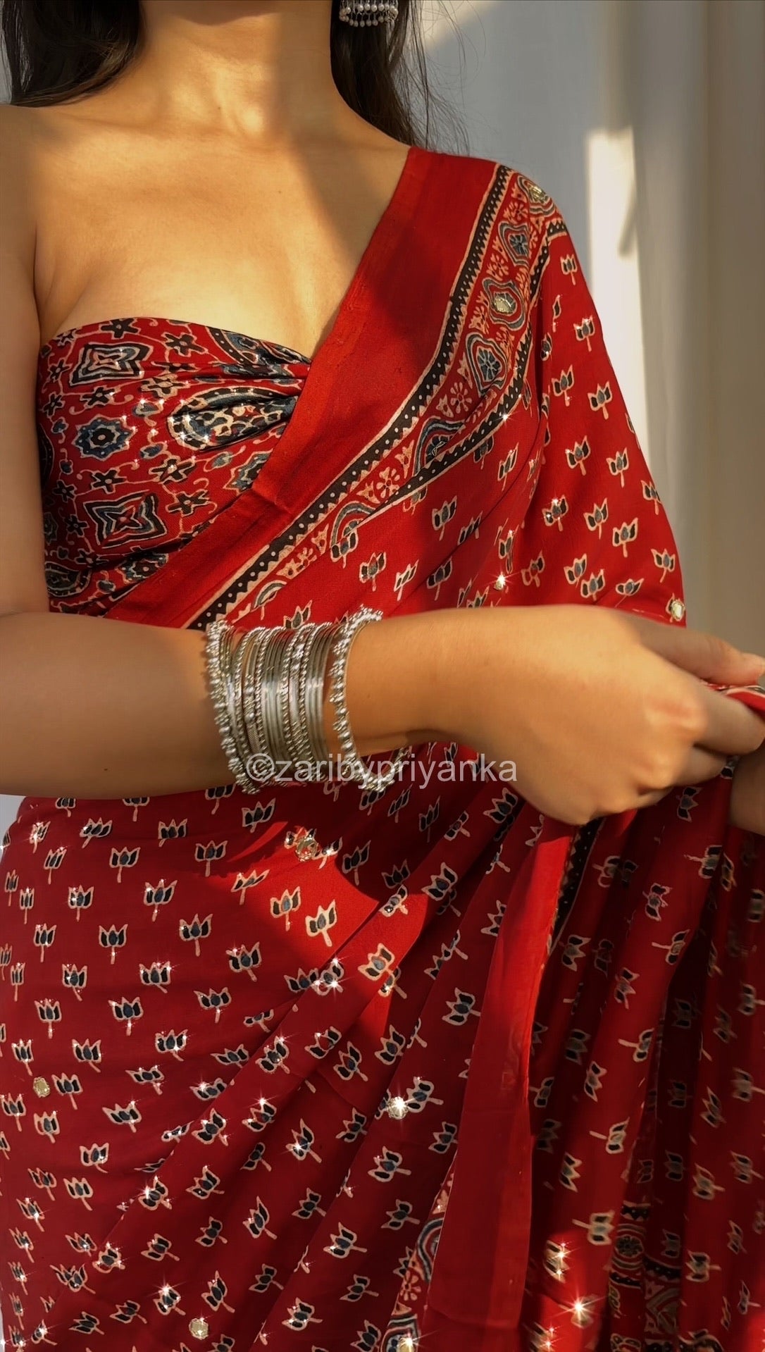 Maina - Designer Ajrakh Mirror Saree