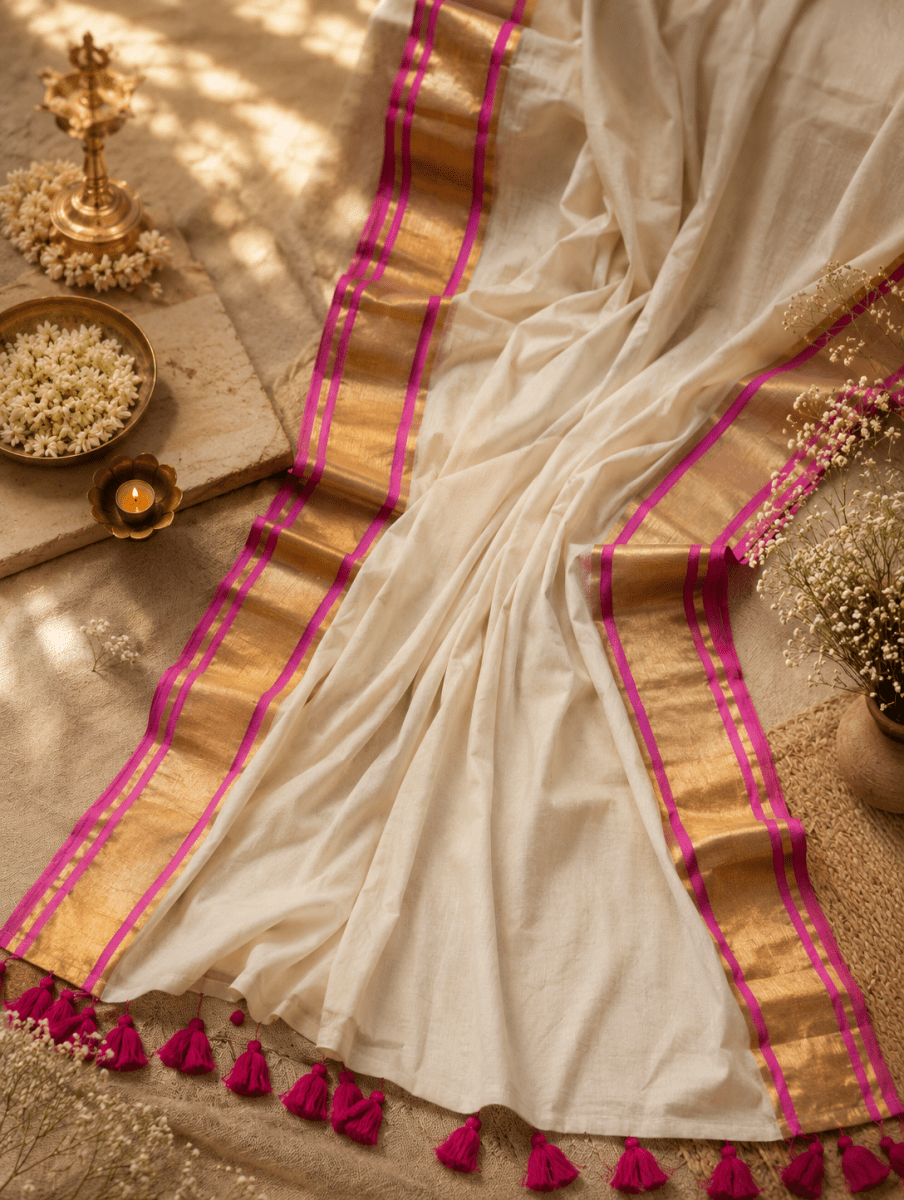 Rinu - Mul Mul Cotton Saree - Zari by Priyanka