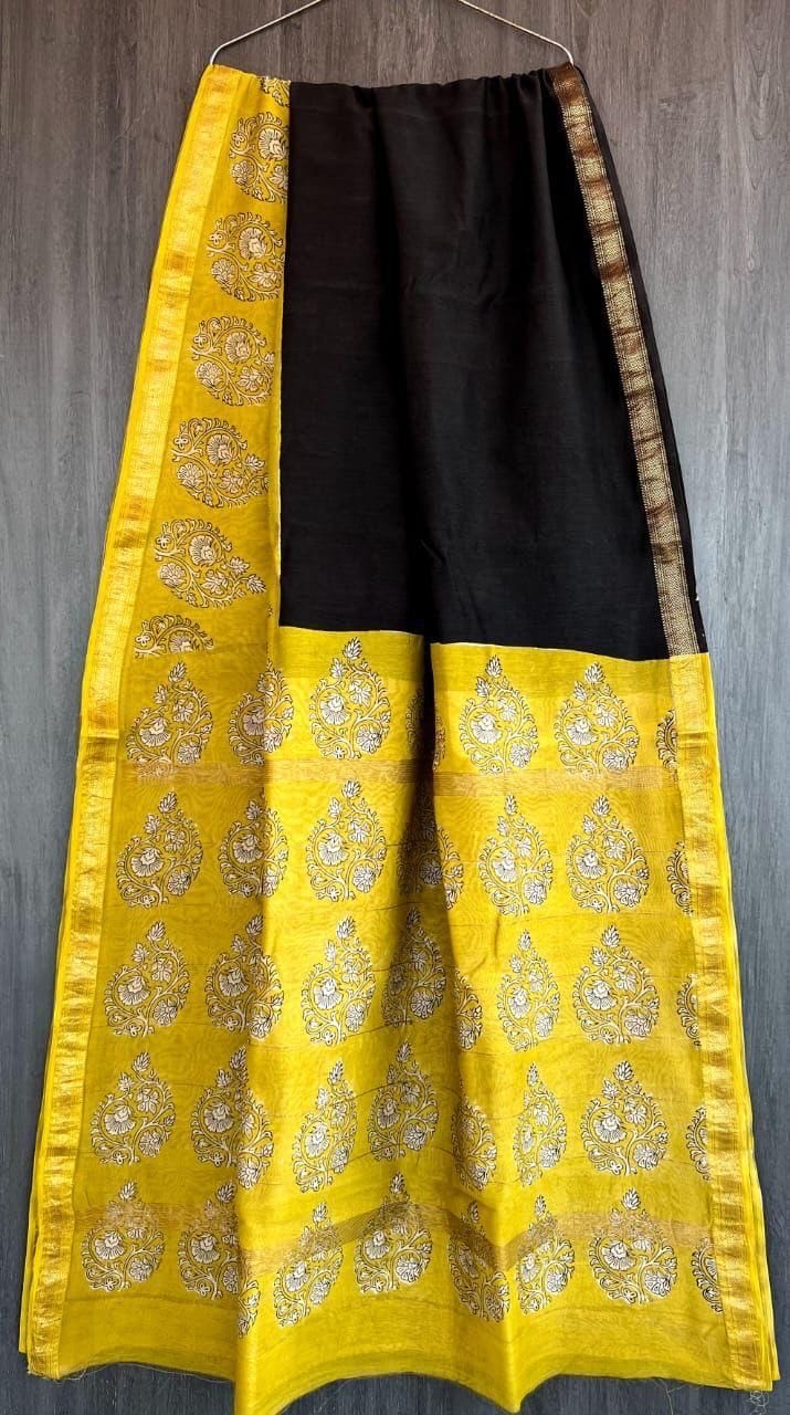 Rasha - Bagru Handblock & Ajrakh Printed Pure Maheshwari Silk Saree