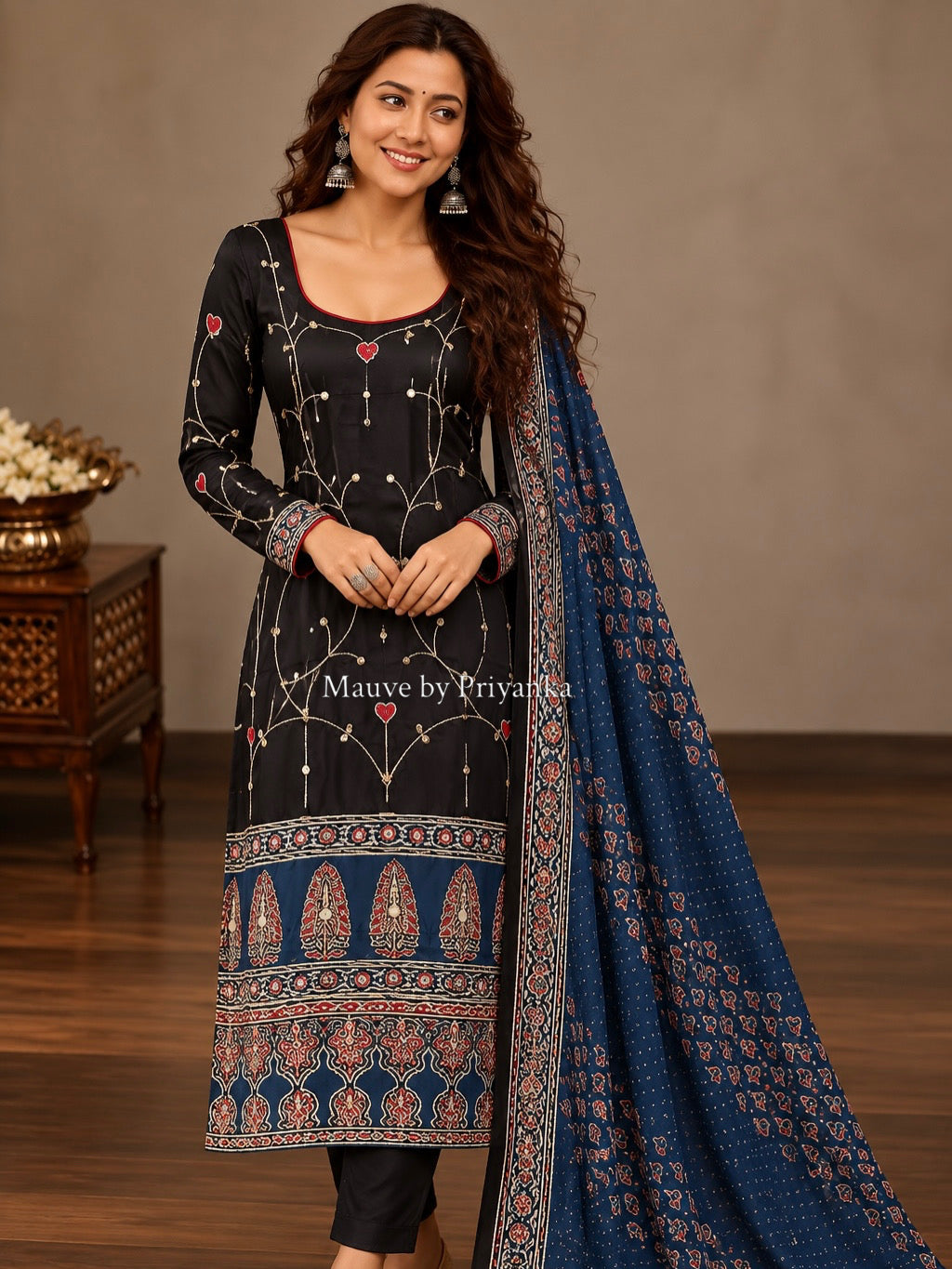 DRITI | Ajrakh Modal Silk Suit With Hand Embroidery