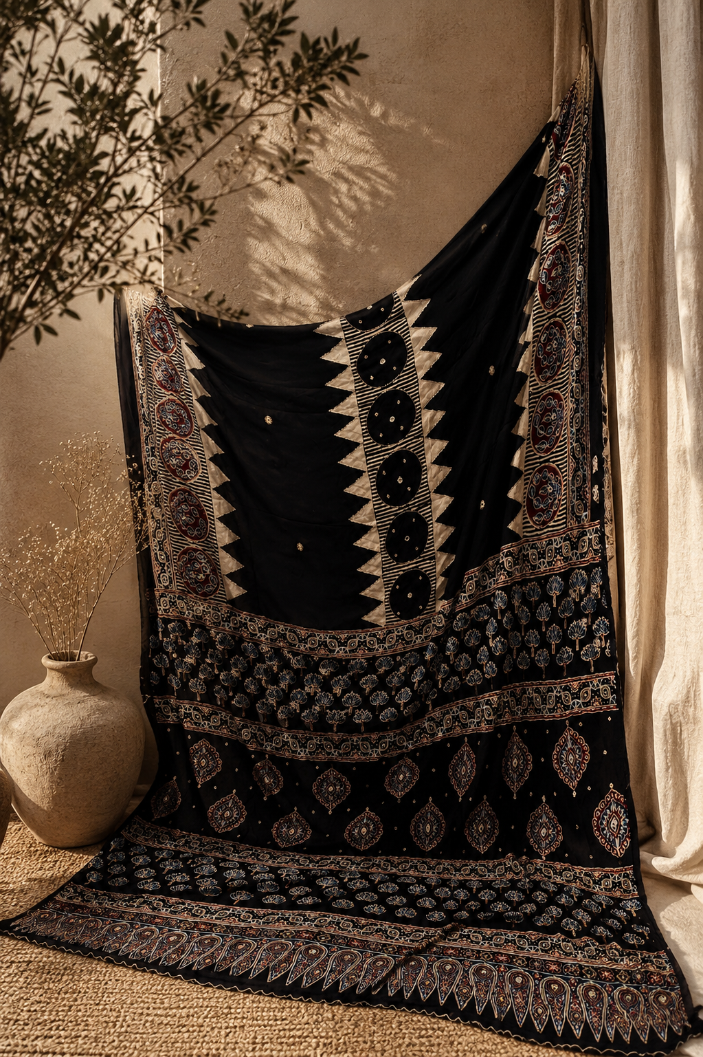 Kanak - Designer Ajrakh Handworked Saree
