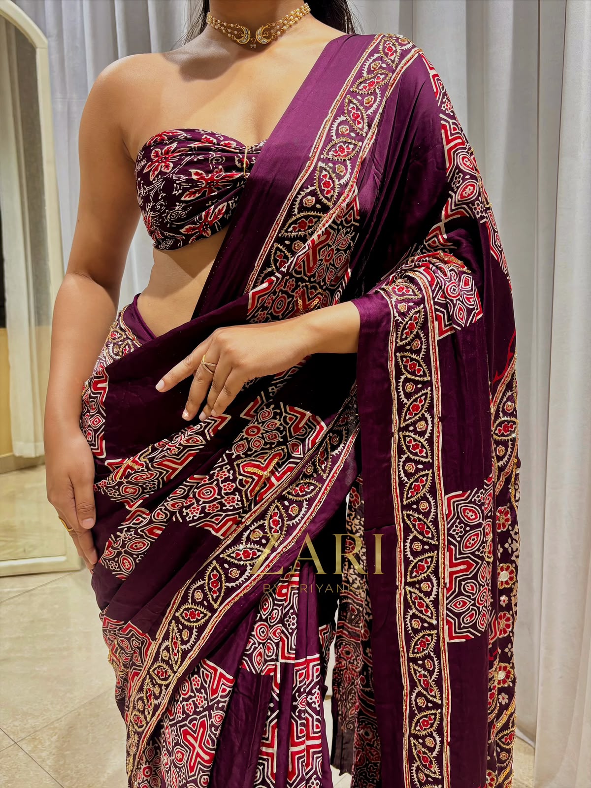 Zora | Handcrafted Ajrakh Couture Saree