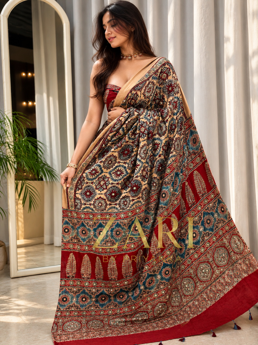 Zalak | Handcrafted Ajrakh Couture Saree [Dispatch from 15th September]