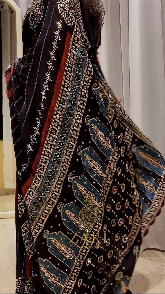 Mirra | Designer Handcrafted Ajrakh Saree - Zari by Priyanka