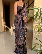 Tina - Designer Pure Modal Ajrakh Mirror saree