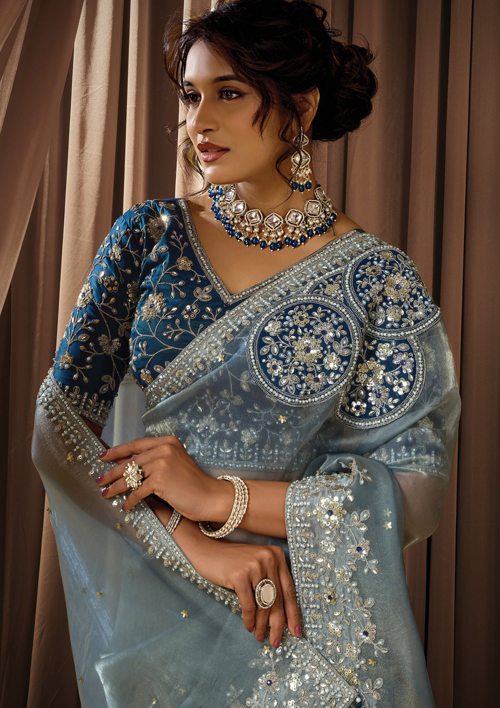 Nivika - Designer Organza Satin Saree