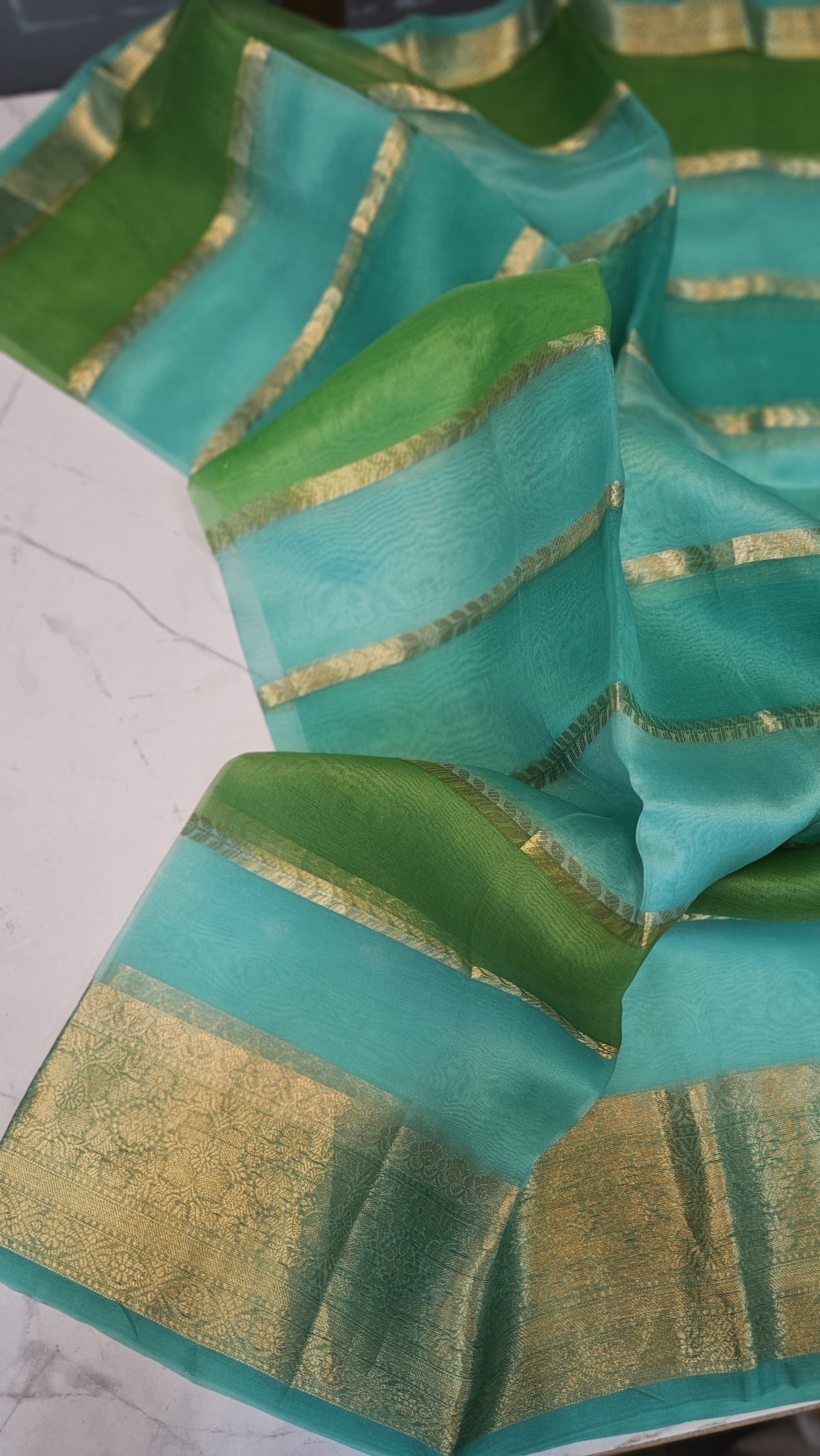 Laya -  Pure Organza Silk Stripe Rangkat Saree