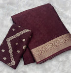 Tanvi - Viscose Chinon Silk Saree & Embroidered Blouse