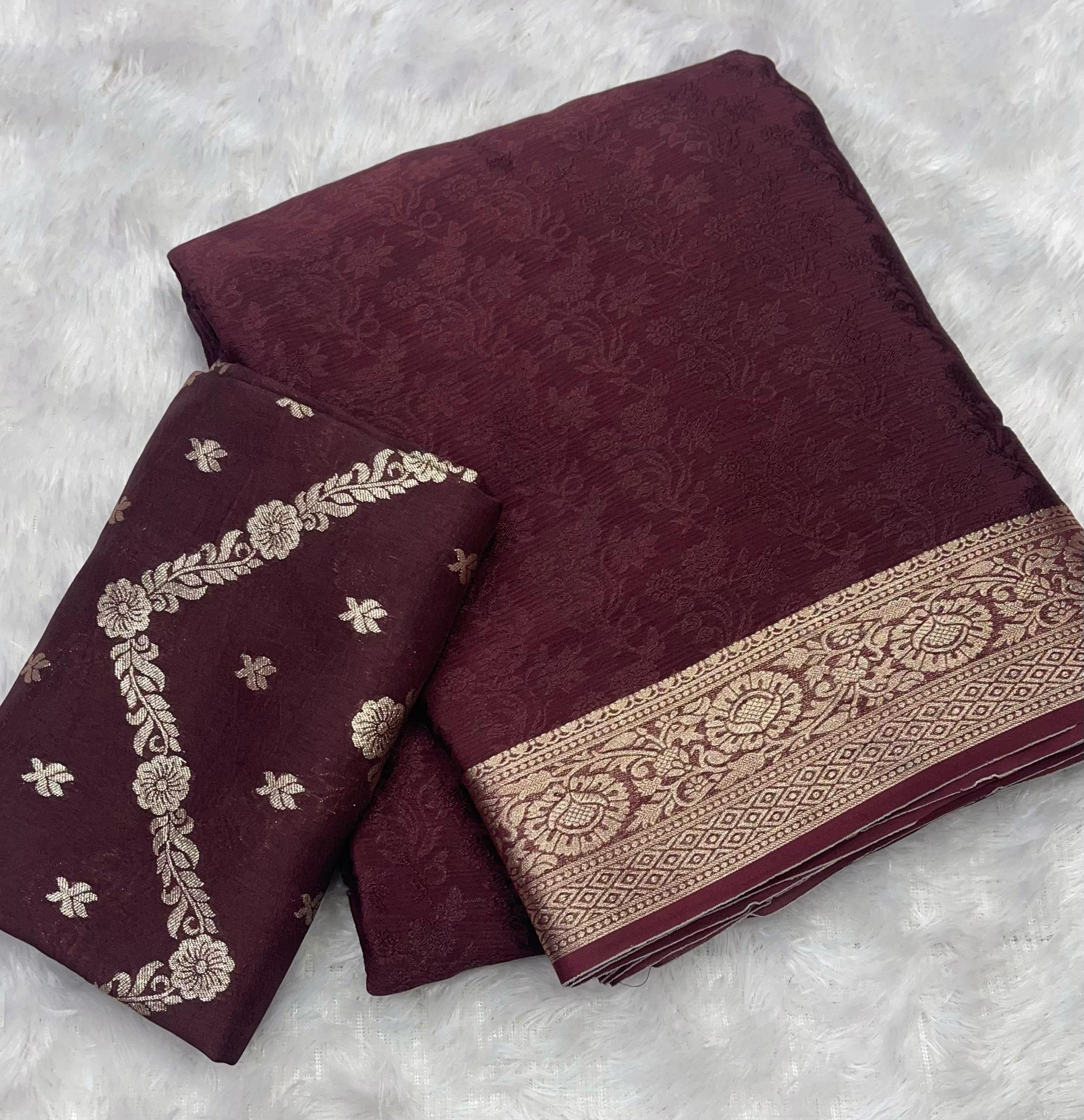 Tanvi - Viscose Chinon Silk Saree & Embroidered Blouse