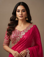 Sharvari - Designer Georgette Saree with Mirror work