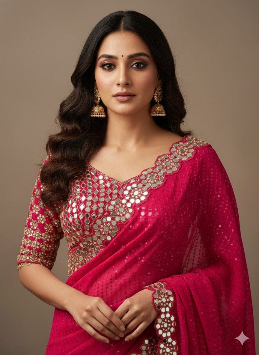 Sharvari - Designer Georgette Saree with Mirror work