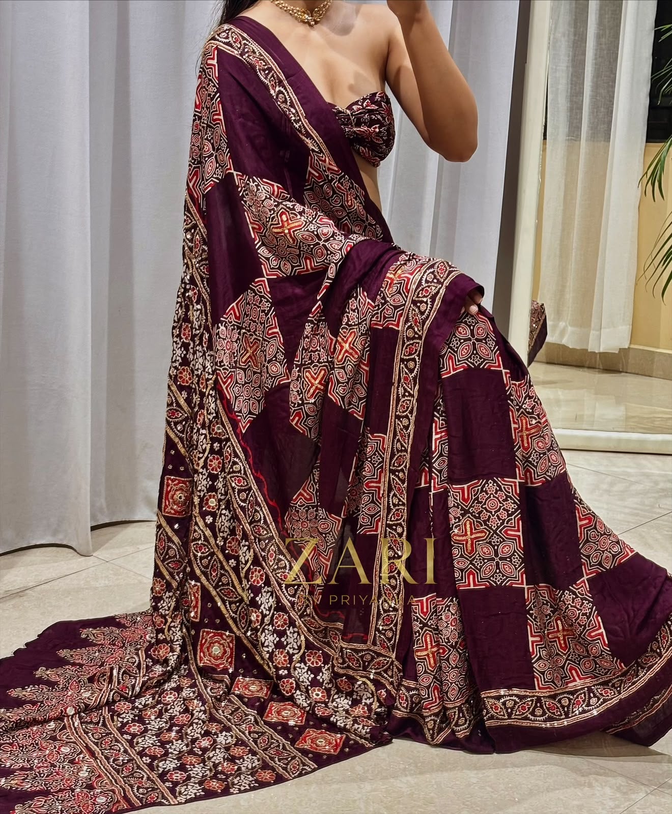 Zora | Handcrafted Ajrakh Couture Saree