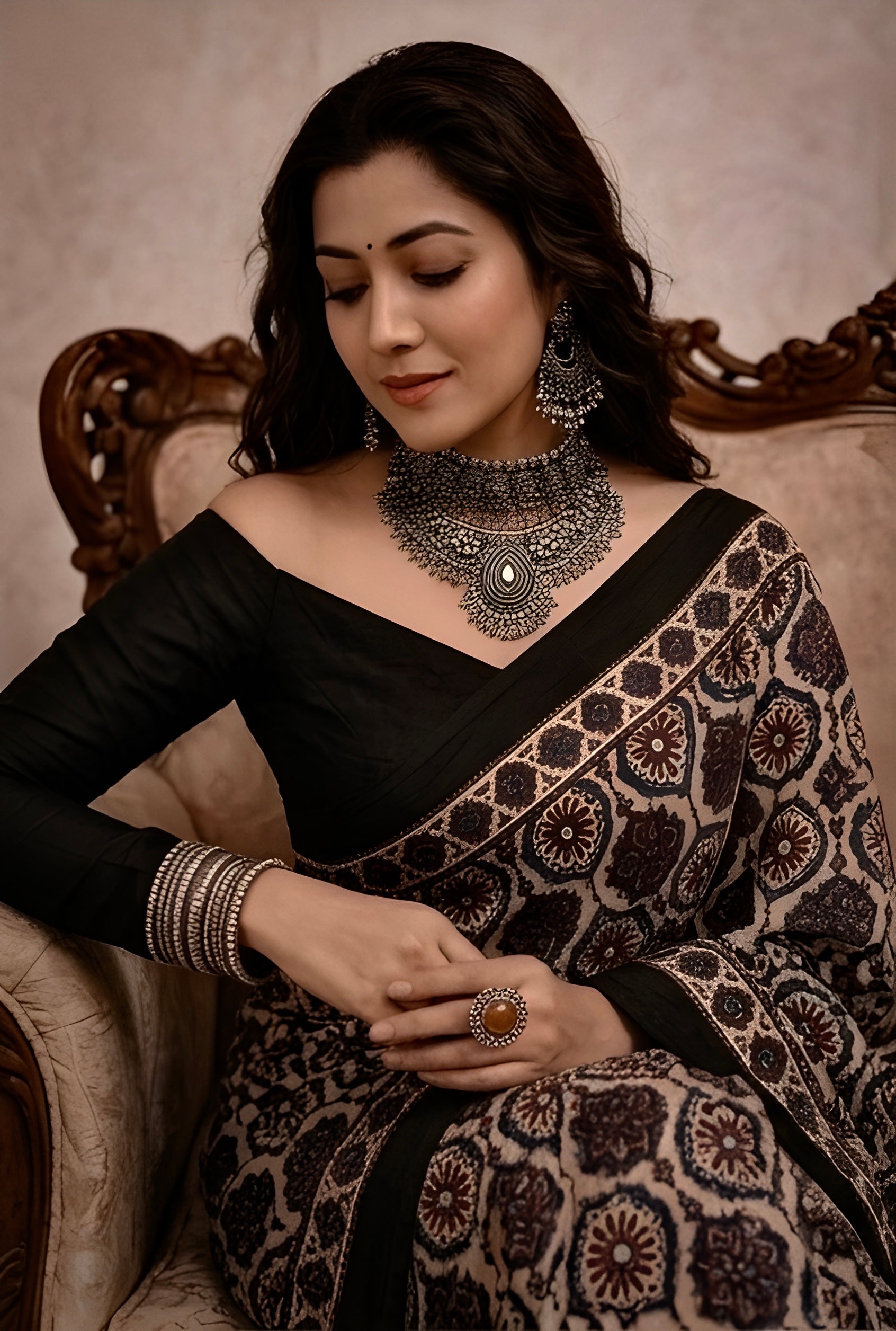 Misha - Pure Modal Ajrakh Mirror work saree