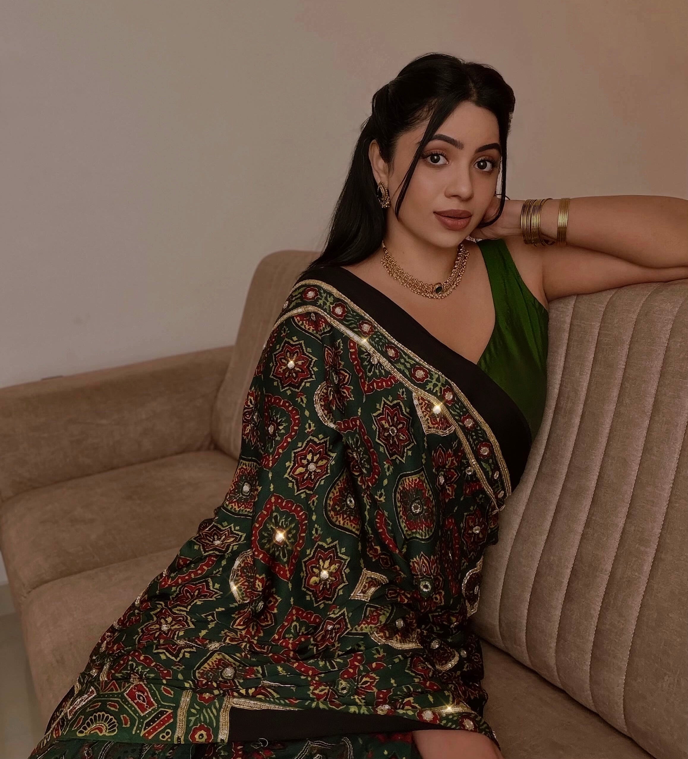 Sravti - Designer Ajrakh Handworked Saree