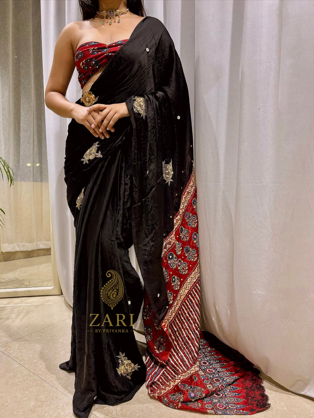 Shaira - Designer Ajrakh Handworked Saree