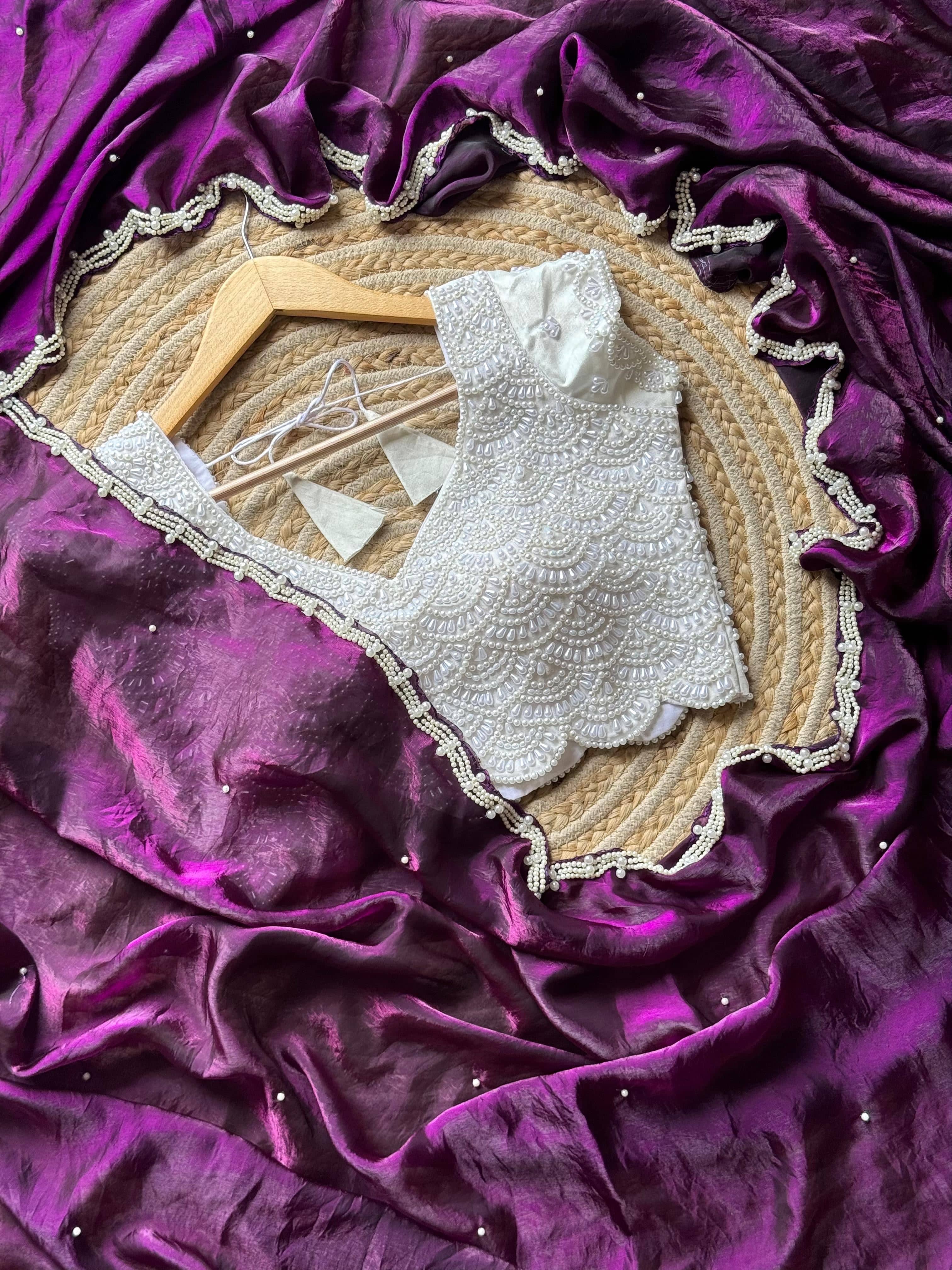 Laal - Space Silk Saree with Pearl embellished Blouse