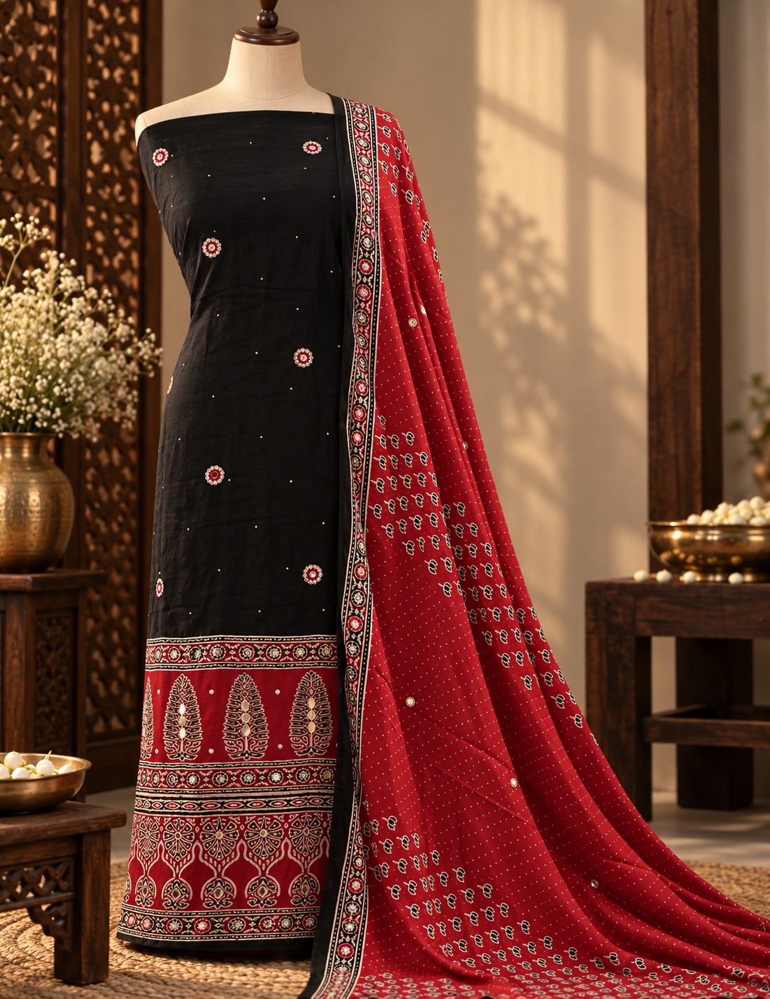 DAYA | Ajrakh Modal Silk Suit with Hand Embroidery