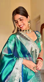 Shehnaz - Maharani Glass Tissue Silk Saree with Handwork