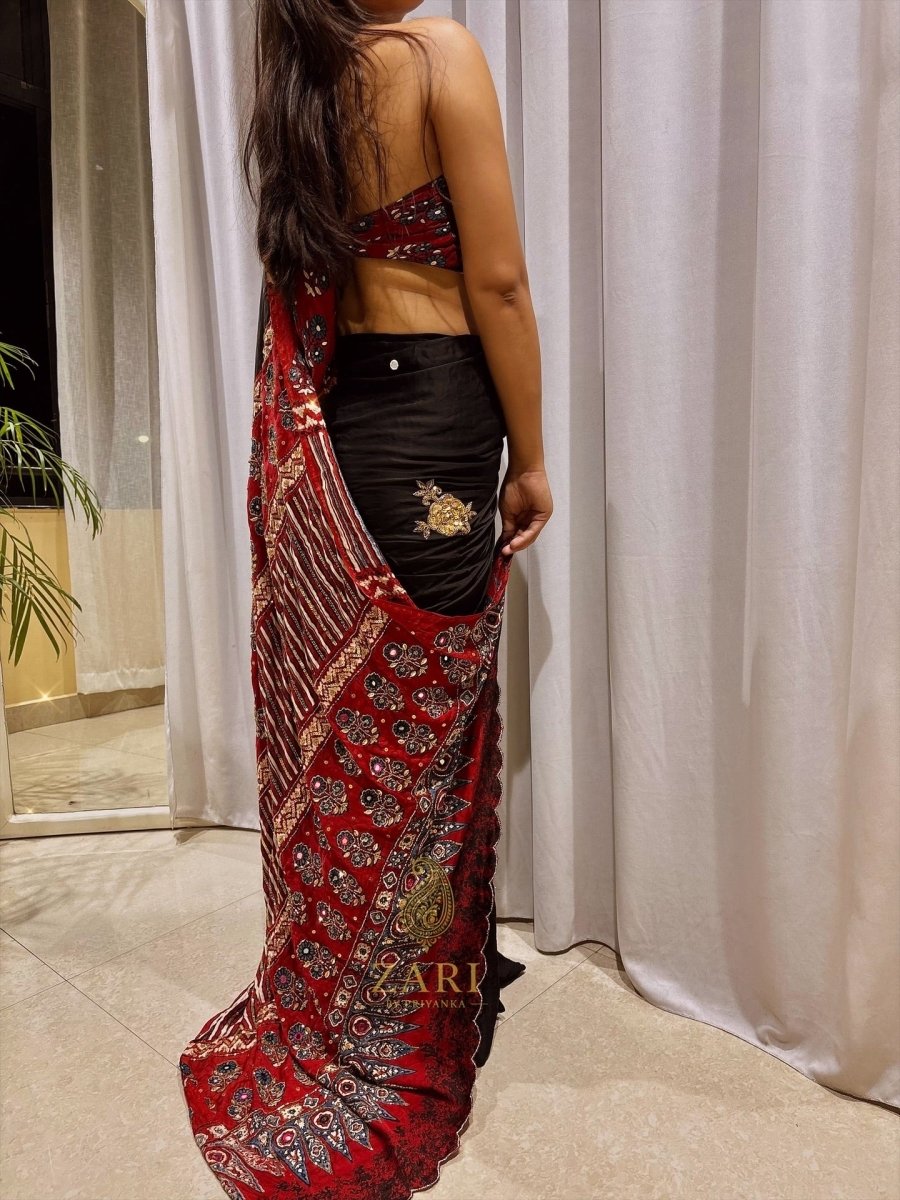 Shaira | Designer Handcrafted Ajrakh Saree - Zari by Priyanka