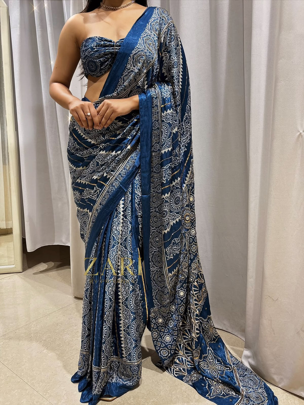 Yalina | Handcrafted Ajrakh Couture Saree