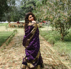 Tara Maheshwari Silk Saree – Handloom Butti Weave with Golden Zari Border