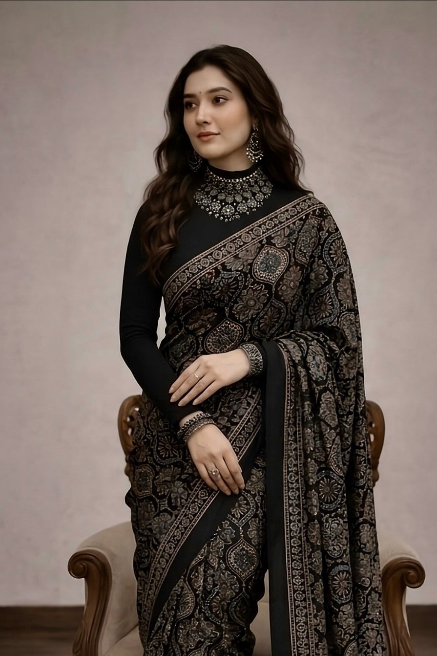 Maraaya - Designer Pure Modal Ajrakh Mirror saree