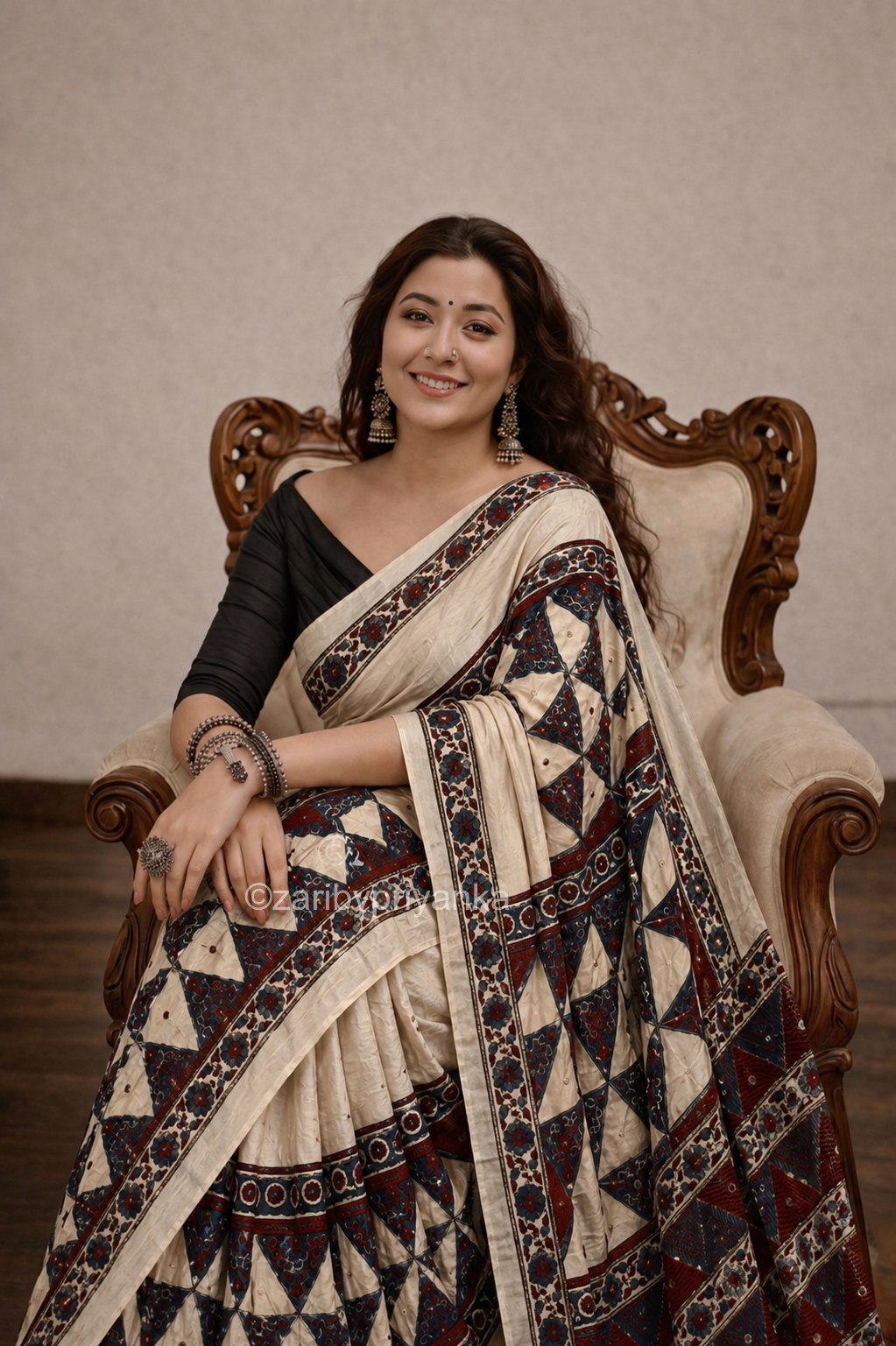 Heeriya - Designer Ajrakh Handworked Saree