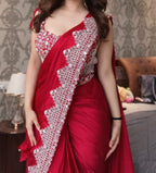 Avantika - Ready-to-Wear Crepe Saree with Adorned Pearl Embellishment