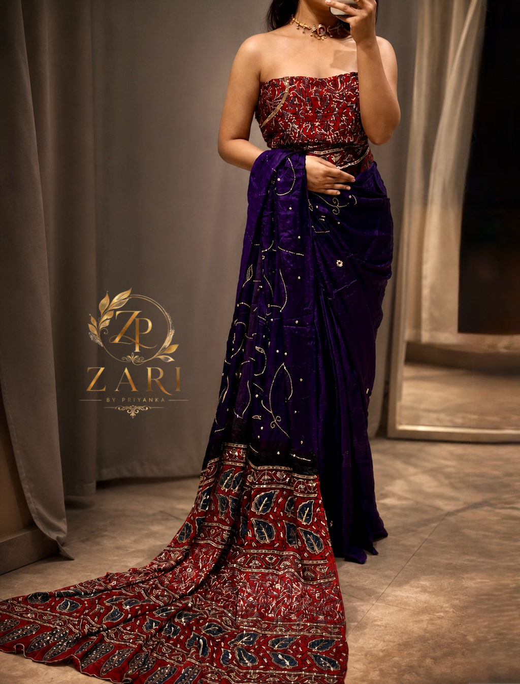 Jhalak | Handcrafted Ajrakh Couture Saree