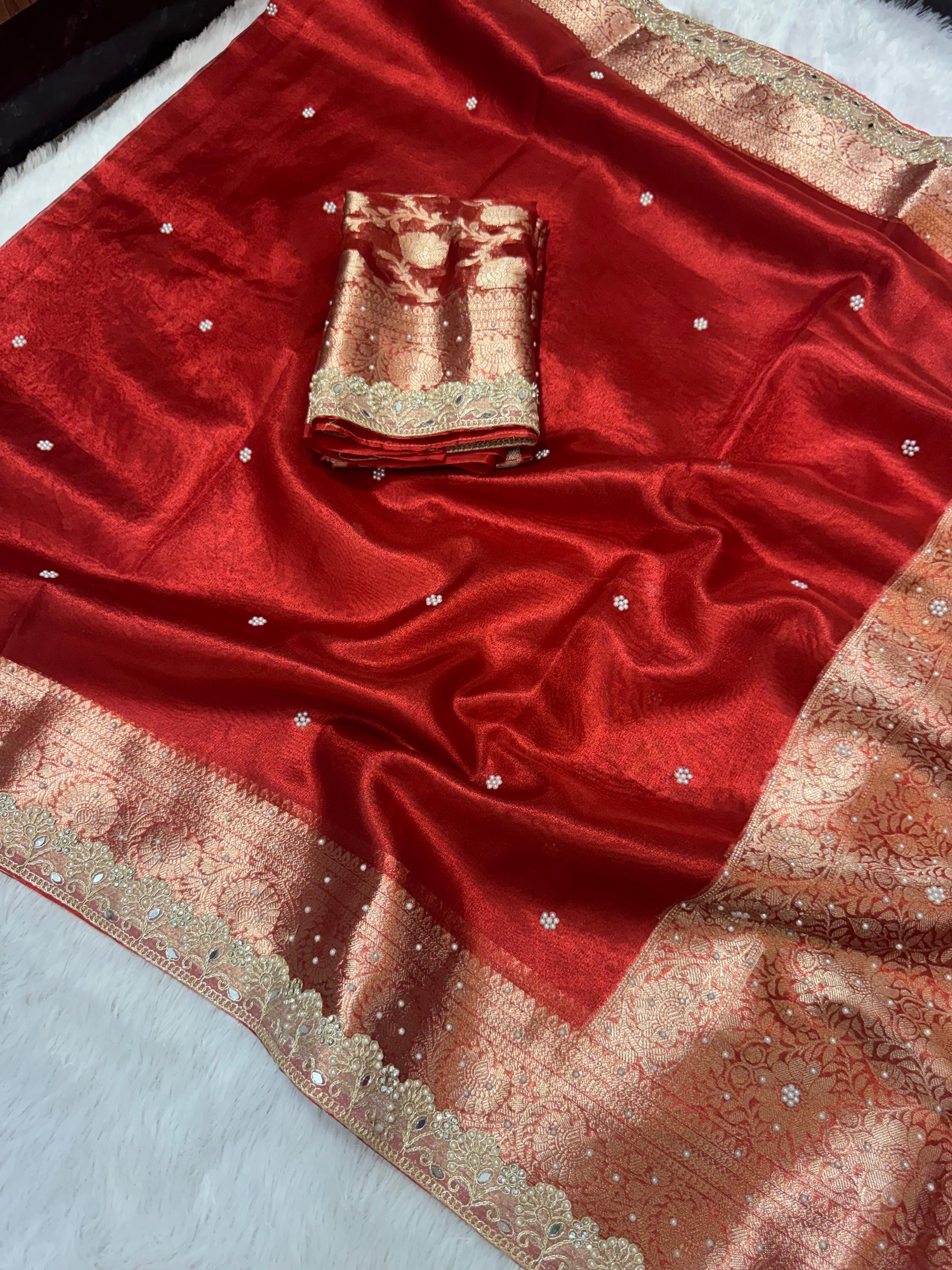 Shehnaz - Maharani Glass Tissue Silk Saree with Handwork