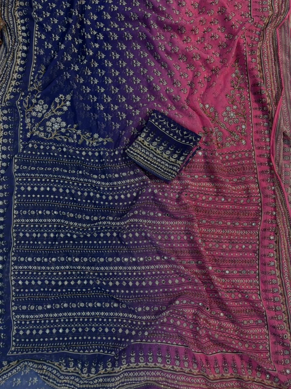 Pooja - Georgette Saree with Cutdana and mirror work
