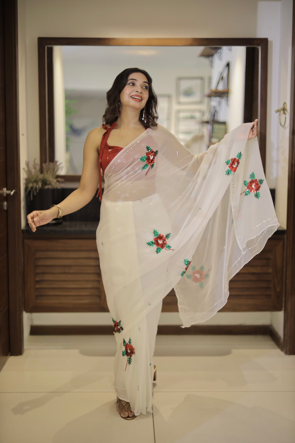 Treasa - Pure Chiffon Saree with handwork