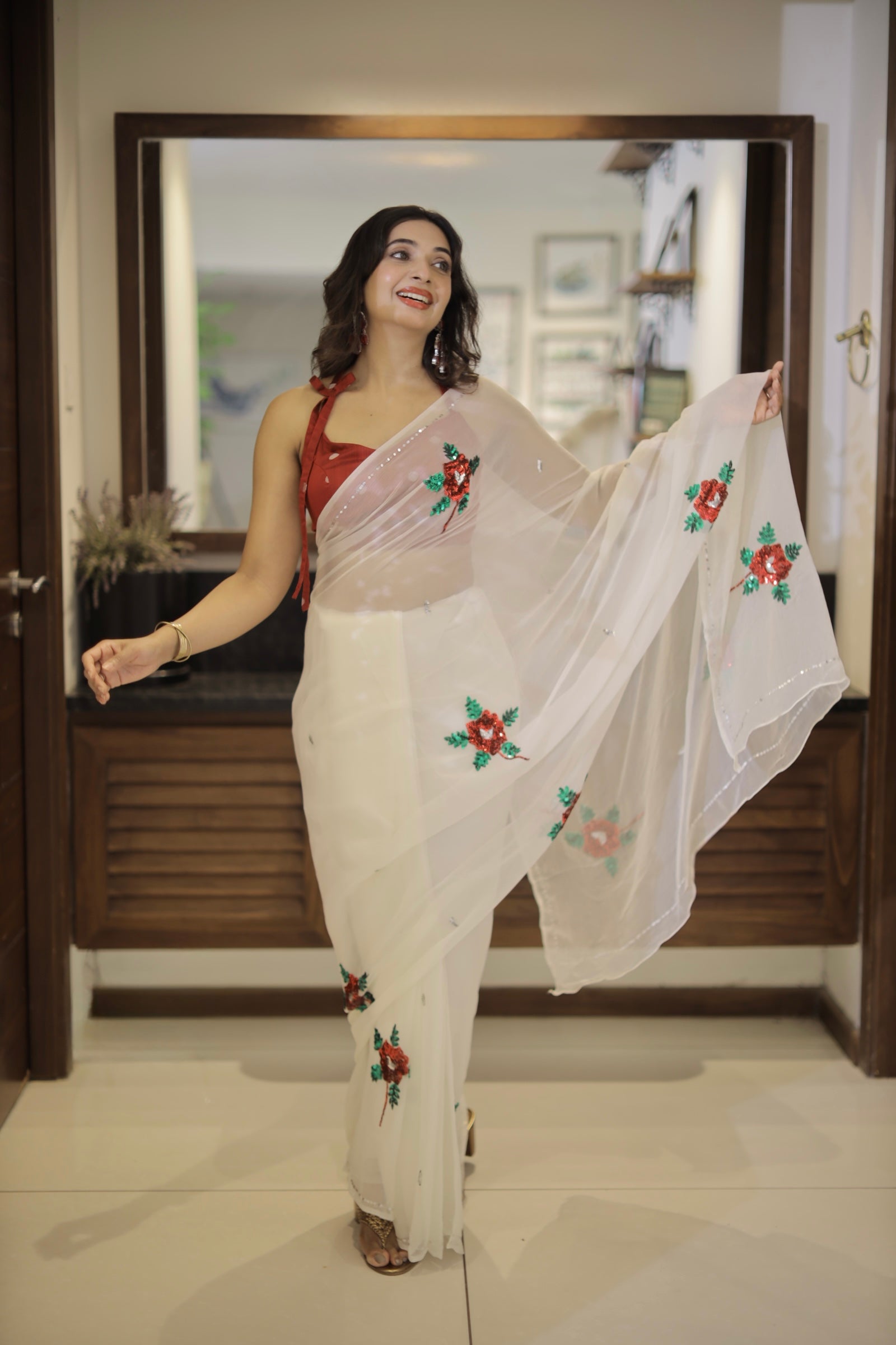 Treasa - Pure Chiffon Saree with handwork