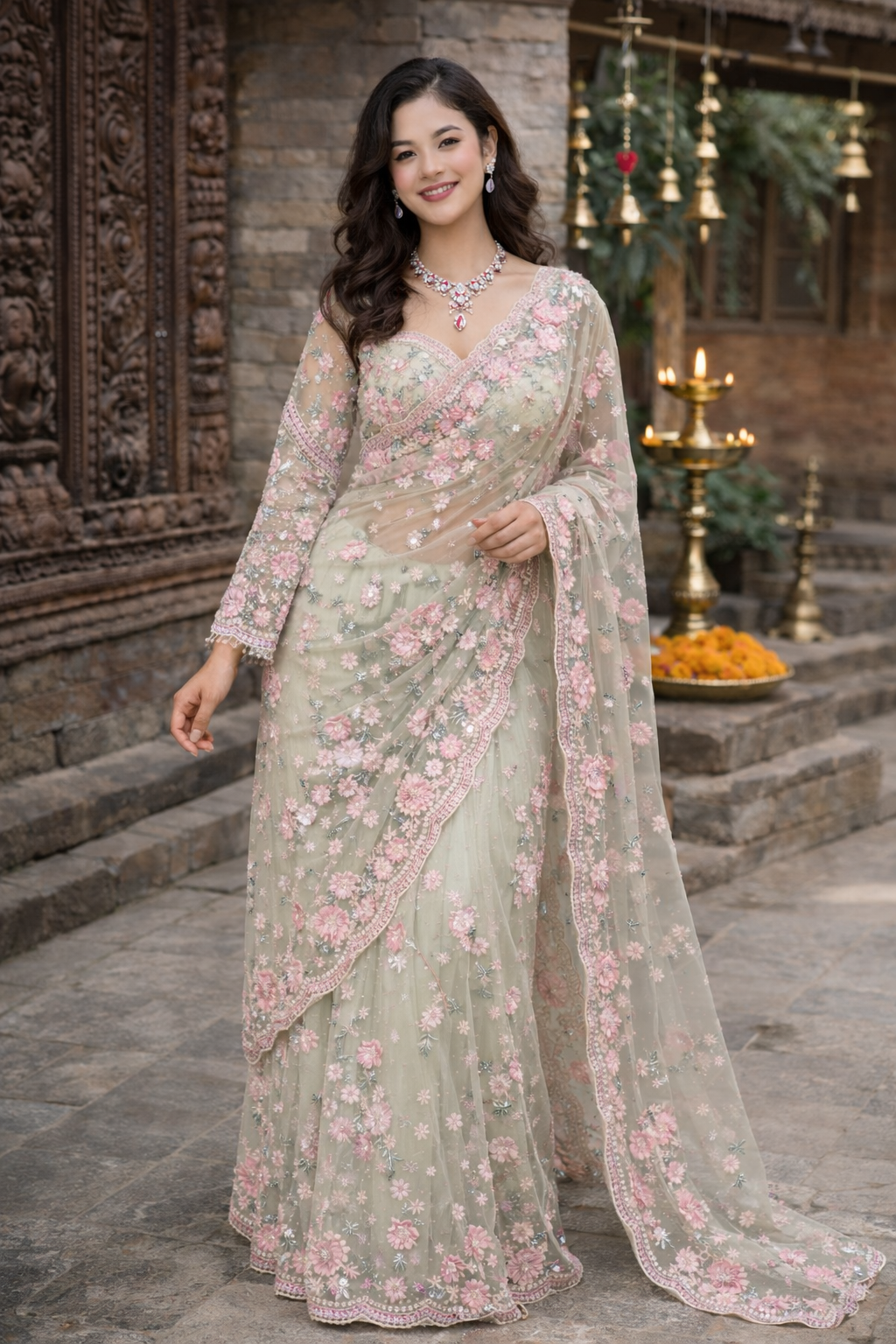 Sristi - Designer Heavy Net Handwork Saree