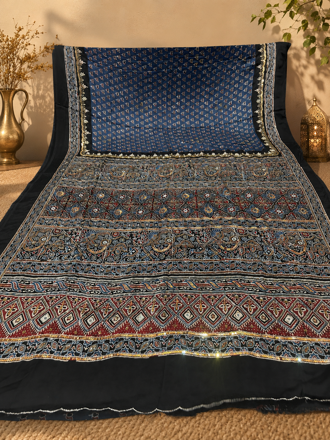 Ruksar - Designer Ajrakh Handworked Saree