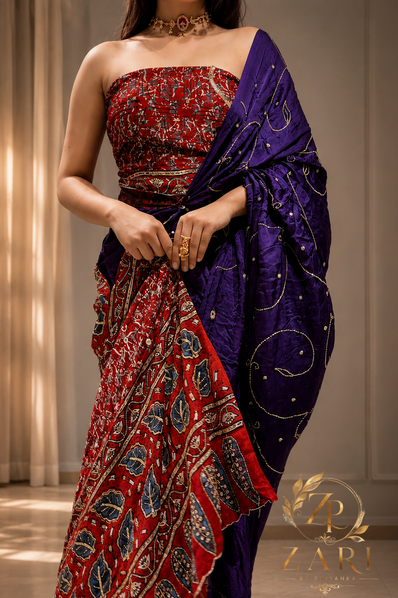 Jhalak - Designer Ajrakh Handworked Saree