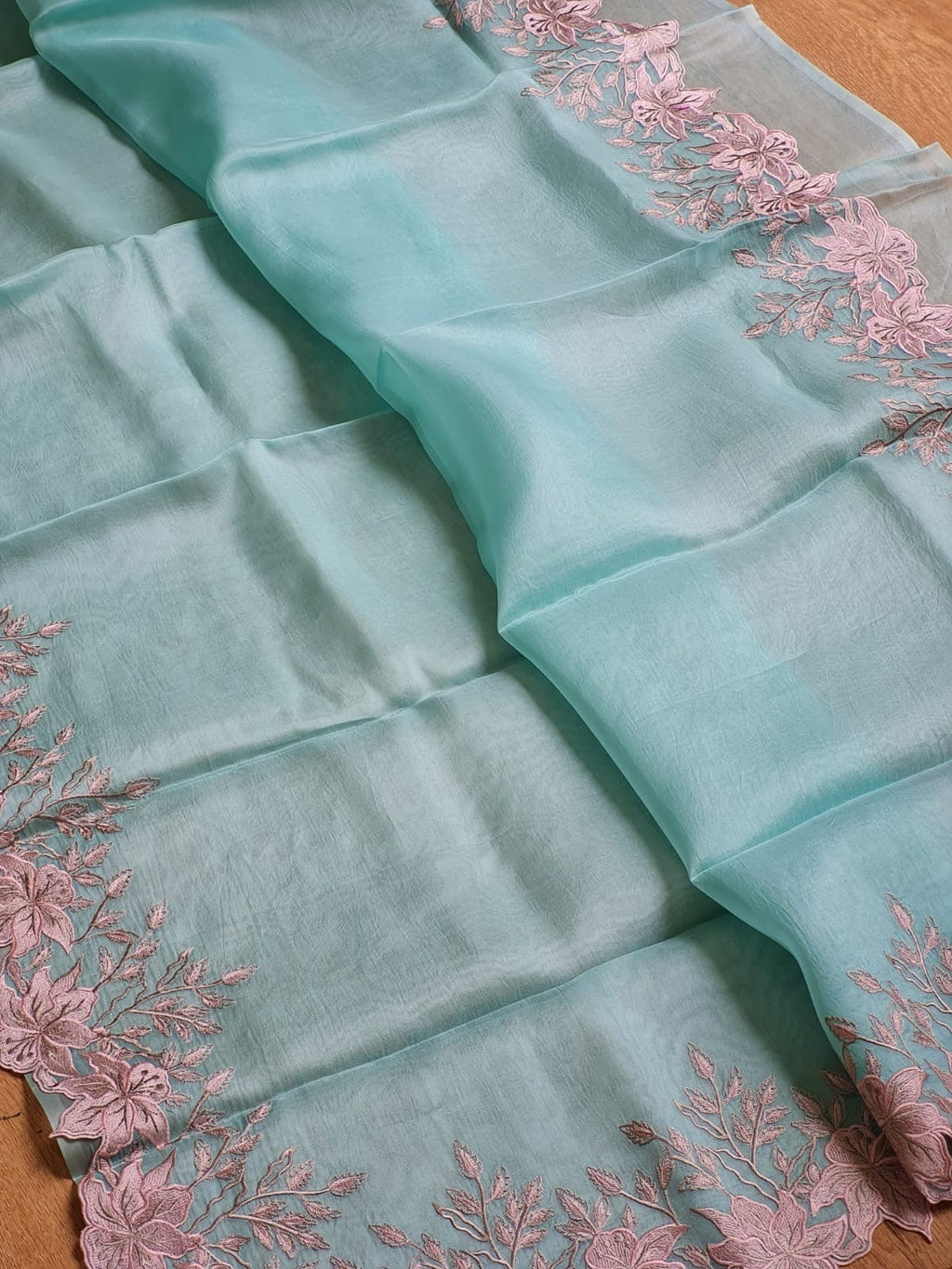 Kwab - Pure Organza Silk Embroidery Alfi Cutwork Scallop Border Saree
