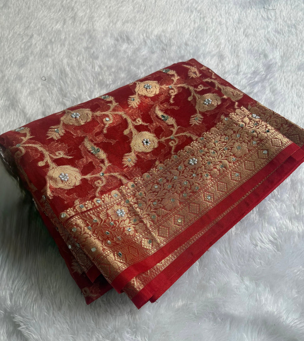Maya - Tissue Silk Saree, paired with a stunning Brocade Blouse