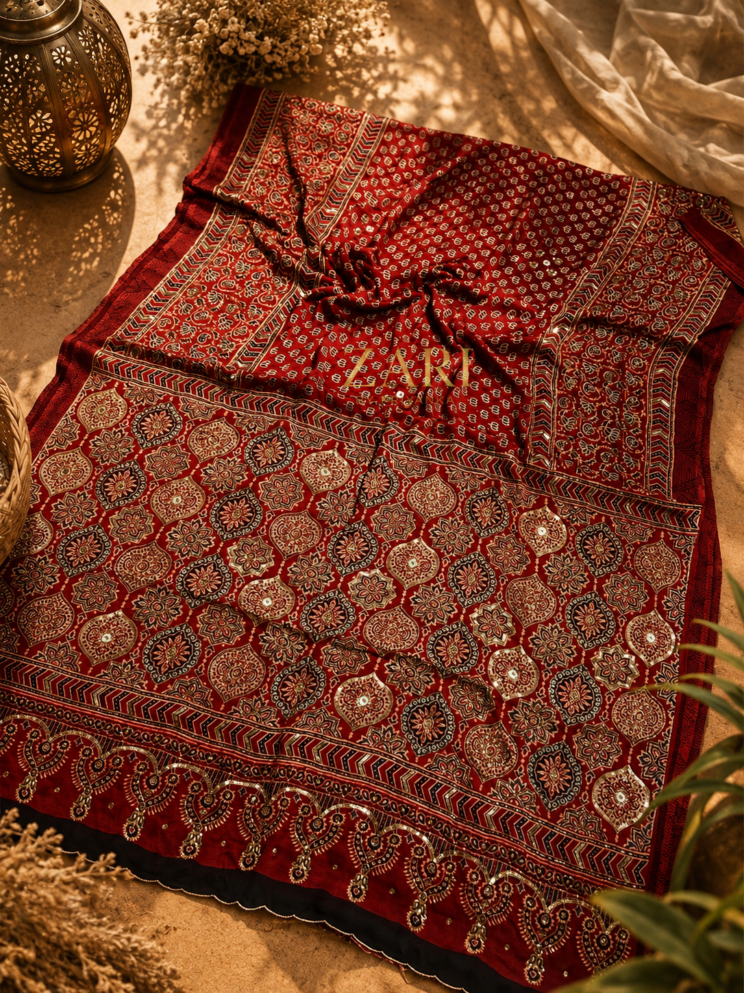 Nethra | Handcrafted Ajrakh Couture Saree [Ready to dispatch]