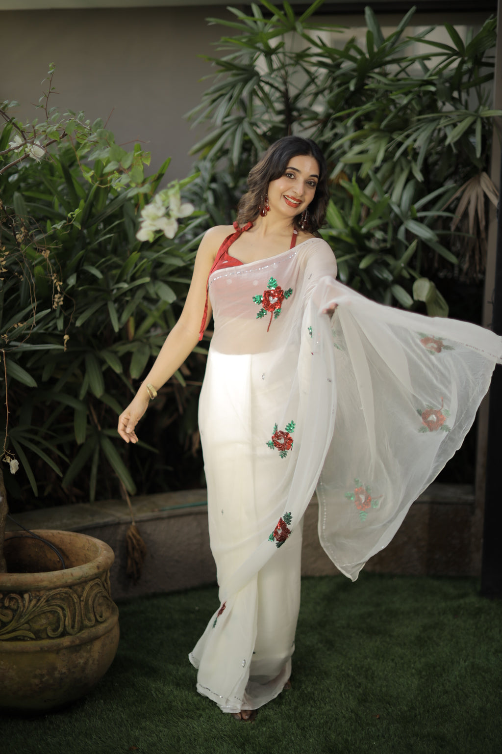 Treasa - Pure Chiffon Saree with handwork
