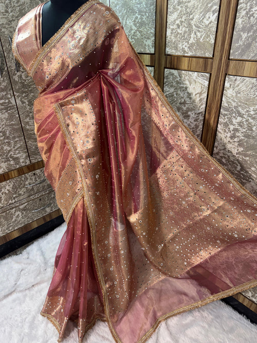Akansha - Glass Tissue Silk Saree with Handwork