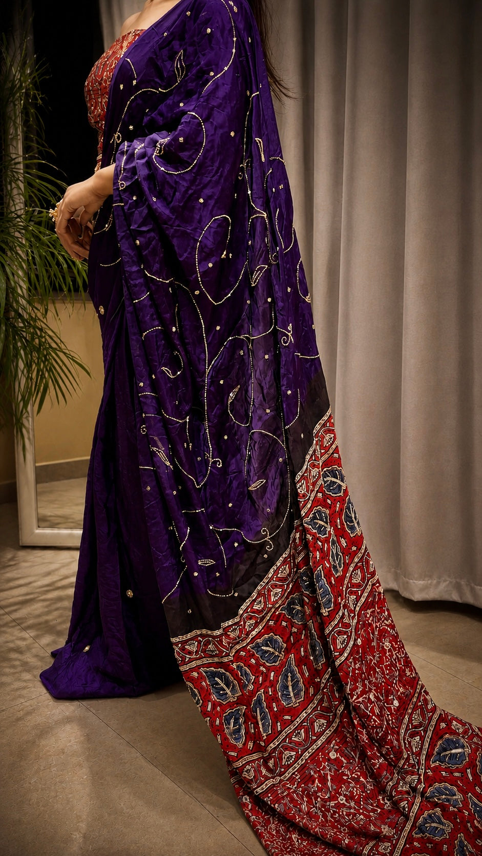 Jhalak - Designer Ajrakh Handworked Saree