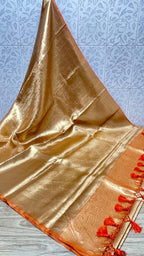 Sapna - Regal Silver-Gold Pure Tissue Brocade saree