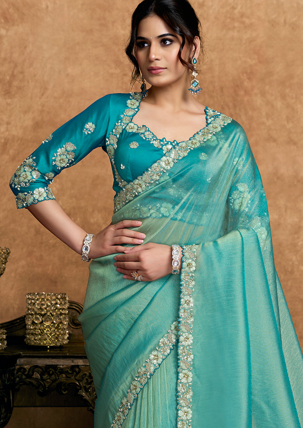 Malina - Designer Organza Satin Silk Saree