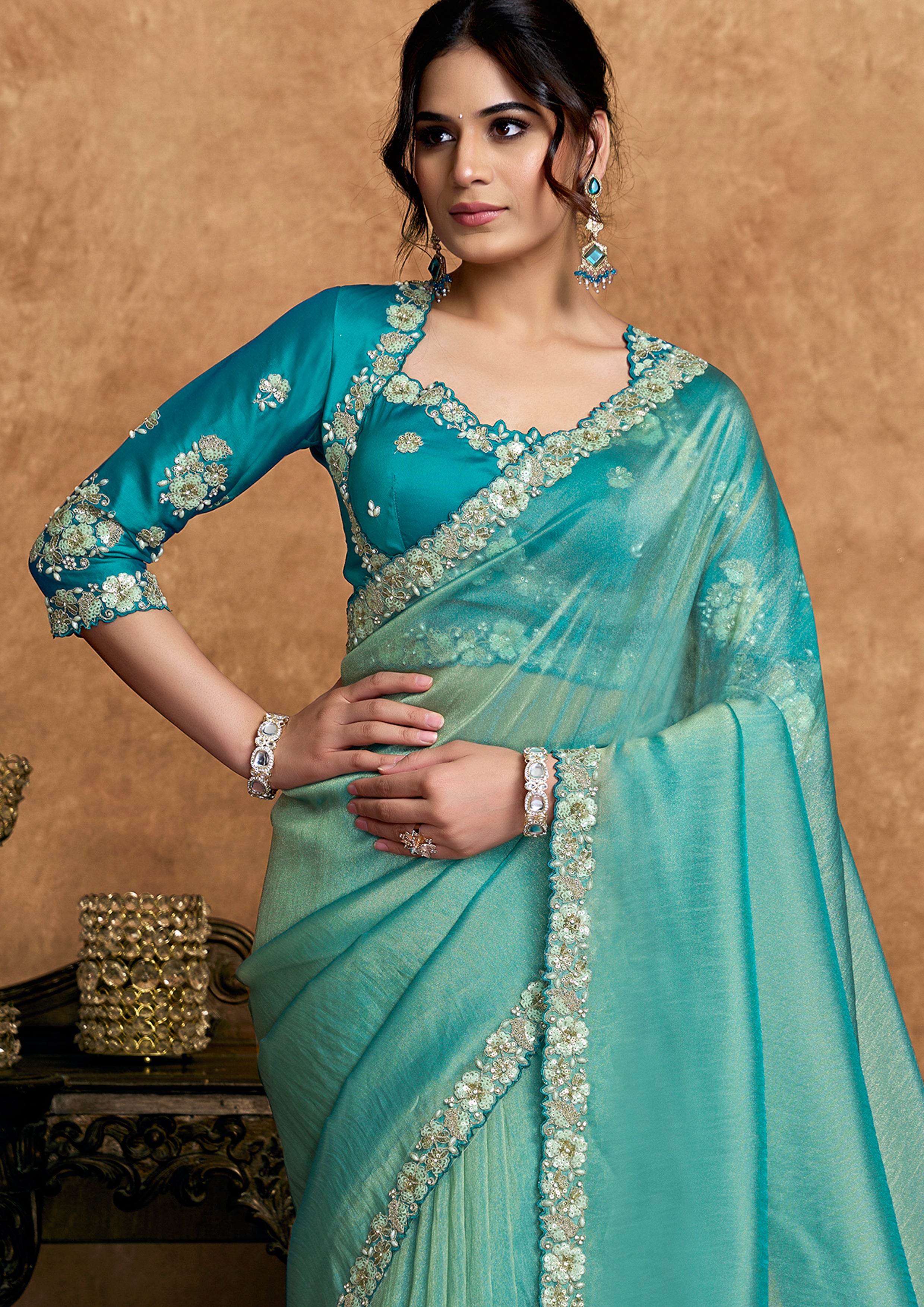 Malina - Designer Organza Satin Silk Saree