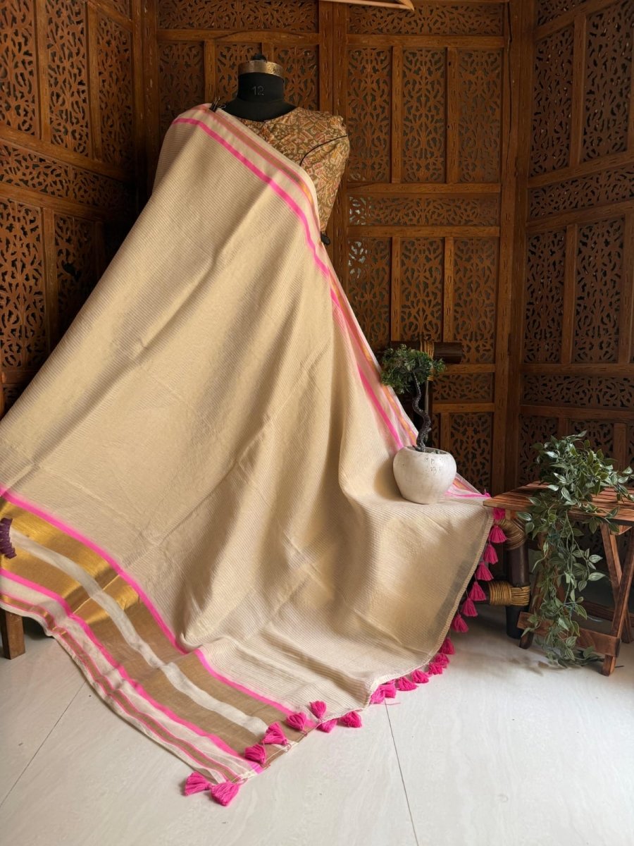 Pushpa - Mul Mul Cotton Saree - Zari by Priyanka
