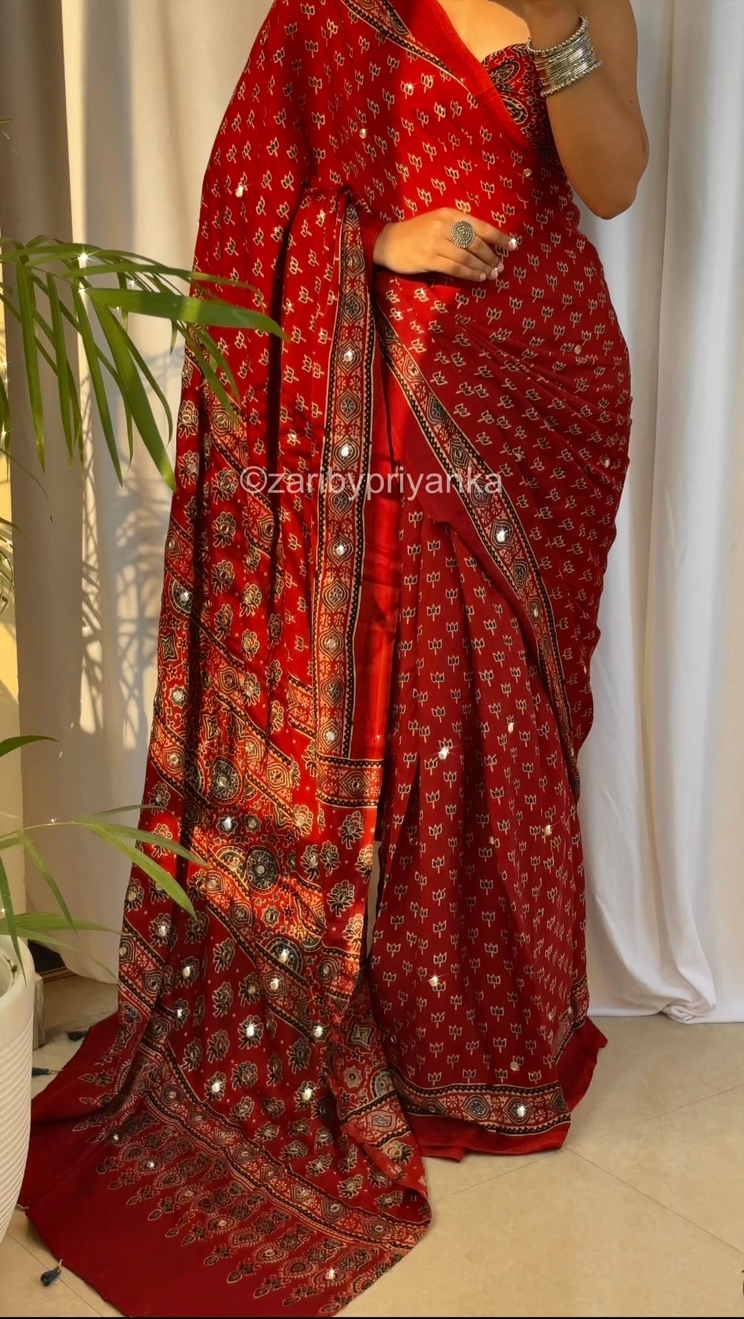 Maina - Pure Modal Hand stitched Mirror Designer Saree